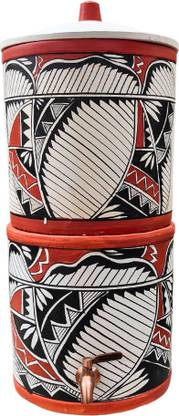 Mittify Earthen Handmade Clay Water Filter with Metal Tap | Indian Harp Design Bottom Loading Water Dispenser