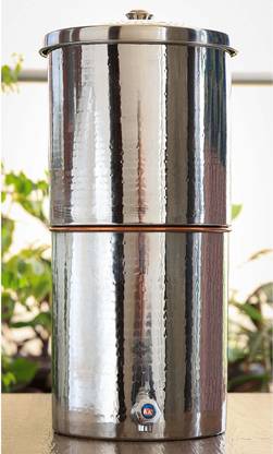 IndianArtVilla Steel Copper Filter Water Dispenser / Container With Hammered Design Bottled Water Dispenser