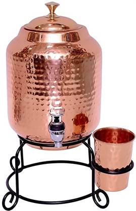 Veerhandicrafts Copper Full Hammered 8 Litre Matka Bottom Loading Water Dispenser
