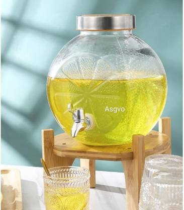 ASGVO 5000ML Round Glass Water & Juice Tank, Dispenser with lid Bottled Water Dispenser