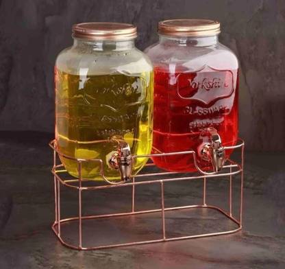MDNSHO GLASS WATER MASSON JAR DISPENSER WITH TAP AND GOLDEN STEND (2 JAR WITH STEND) Bottom Loading Water Dispenser