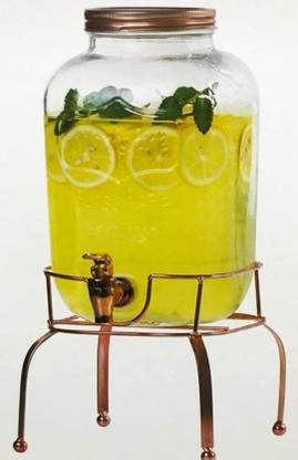 PKMSHO Glass Juice Beverage Water Liquor Dispenser With Metal Silver Tap & Stand|5 L Bottled Water Dispenser