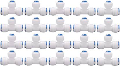 KRPLUS Union Tee Connector 1/4-inch 6mm Push Fit to Connect Plastic Quick Fittings for water purification & RO System (1/4" Tube O.D.X1/4" Tube O.D.X1/4" Tube O.D.), Pack Of 20 Solid Filter Cartridge