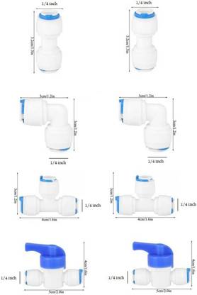 Seaton RO Water Purifier Connector Elbow, Tee, Straight & Manual Flush Valve 8 pcs Solid Filter Cartridge