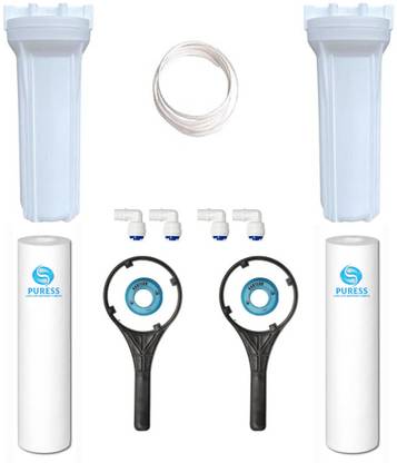 PURESS 2 Pcs Pre Filter Housing with 2 PP Spun Filter, Spanner, Tap, Elbow, 3m Pipe Solid Filter Cartridge