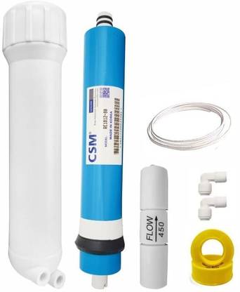 Aameria RO Membrane CSM 80 GPD + Membrane Housing + Elbow Connectors + Teflon Tape + Flow Restrictor for Water Purifier RO Service Kit Solid Filter Cartridge