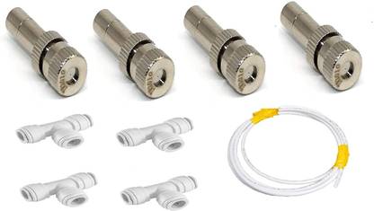 MB electrician Brass Mist Nozzle + Push Fit T Connector 0.3mm & Ro Pipe 1/4 Inch Fogger Sprayer Solid Filter Cartridge