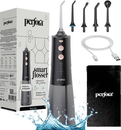 Perfora Smart Water Dental Flosser 220 ml Tank Capacity 5 Modes & 5 Nozzles Black Water Flosser