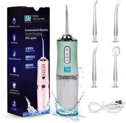 Q DEVICES Waterproof, 3 Modes, 220ml Water Tank, 4 Interchangeable Tips Water Flosser