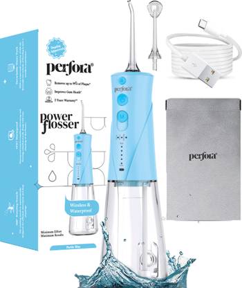 Perfora Power Water Dental Flosser 250ml Tank Capacity 2 Nozzles 1500mAh Battery Blue Water Flosser