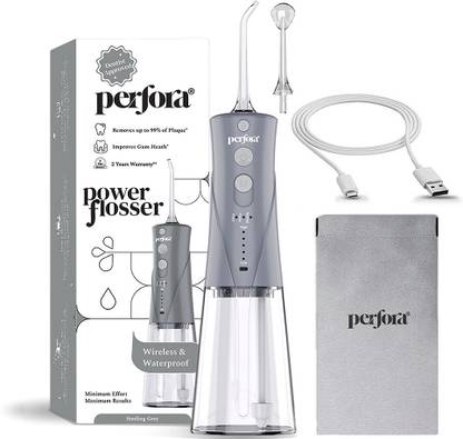 Perfora Power Water Dental Flosser250ml CapacitySG 2Nozzles 1500mAh Battery Grey Water Flosser
