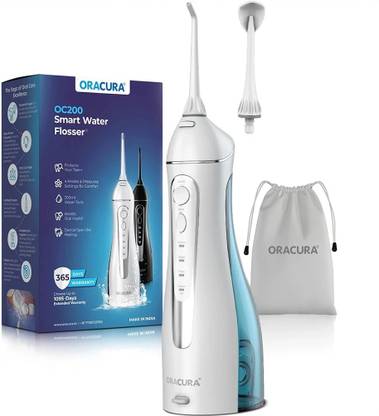 ORACURA OC200 Lite Smart Plus | Portable & Rechargeable | IPX7 Waterproof (White) Water Flosser