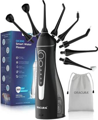 ORACURA OC200 Dental Smart Pro with 200 ml Tank | Portable & Rechargeable (Black) Water Flosser