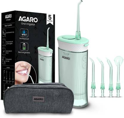 AGARO Ultra Travel Oral Irrigator, Portable, Cordless, Rechargeable, 4 Cleaning Modes, Water Flosser