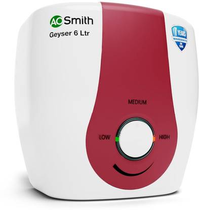 AO Smith SGS-GREEN-006 6 L Storage Water Geyser | 3kW | Vertical | 33% faster heating | Designed for high rise buildings with 8 bar pressure rating | Longer life in hard water conditions with Blue Diamond glass lined tank | BEE 5-star rating for superior energy efficiency and power savings | Free Installation