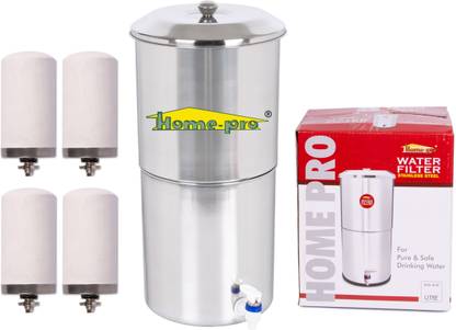 होम-प्रो Stainless Steel Non Electric Water Filter with 4 Candle 30 L ग्रैविटी आधारित + EAT वॉटर प्यूरीफायर