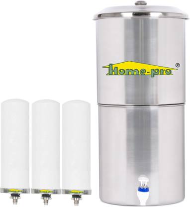 Home-pro Stainless Steel Water Filter | Non Electric | Long Ceramic Candle 3 | 27 L Gravity Based Water Purifier