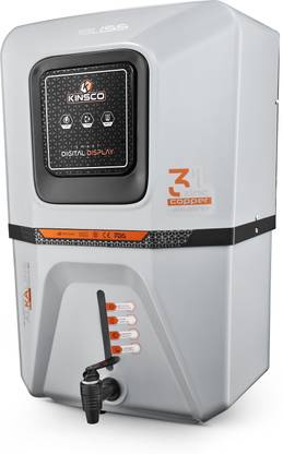 Kinsco Aqua Bliss Gray | Needs No service for 2 years | 10 Stage Filteration| 15 L RO + UF + UV + Copper + Alkaline + Mineralizer Water Purifier (Grey)