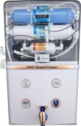 KENT Elegant Copper 8 L RO + UV + UF + TDS Control + UV in Tank + Copper Water Purifier Suitable for all - Borewell, Tanker, Municipality Water
