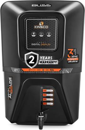 Kinsco Aqua Bliss| Needs no service for 2 years | 10 Stage purification| 15 L RO + UF + UV + Copper + Alkaline + Mineralizer Water Purifier (Black)