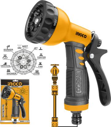 INGCO 9-Pattern Adjustable High-Pressure Garden Sprayer, Plastic Trigger Nozzle, 0 L Hose-end Sprayer