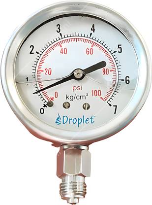 Droplet Water Pressure Gauge 0-7 bars| Mounting Type: 1/2 BSP - Bottom Connection Watermeter