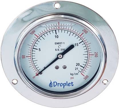 Droplet Water Pressure Gauge 0-21kg/cm2 | Dial Size: 4 inch | Mounting: Back Connection Watermeter