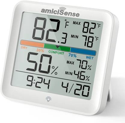 amiciSense Digital Hygrometer Thermometer Temperature and Humidity Monitoring Weather Station with Clock Weather Station