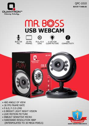 Quantron QPC-1010 , WEBCAM USB 6 LIGHT BLACK WEBCAM. 6  Webcam with Night Vision USB Connectivity