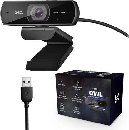 Kreo Owl Web Camera Desktop 1080p Webcam Auto Focus USB Connection Web Camera Laptop 2 HD  Webcam with Built-In Microphone USB Connectivity