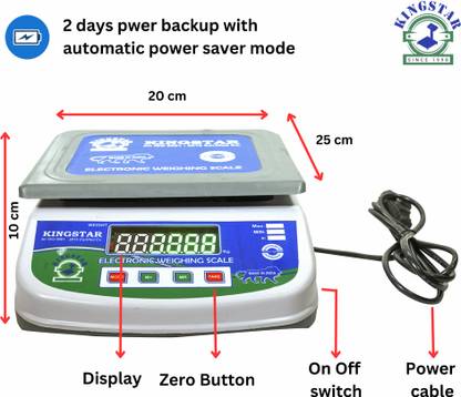 King Star Mini Plastic ABS Scale Load Capacity 20Kg Front and Back Green Display ISO Mark Weighing Scale