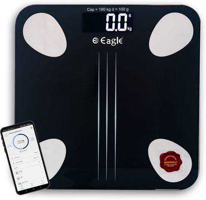 EAGLE EEP1001A Smart Connected electronic Digital Weighing Scale / Weight Machine and BMI Scale with Large LCD Display and 4 BIS Sensors (Black, 180 kg) Weighing Scale