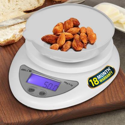 iBELL KS501M Food Weighing Scale, 5kg, Tare Function, LCD Display, Portable Kitchen Weighing Scale