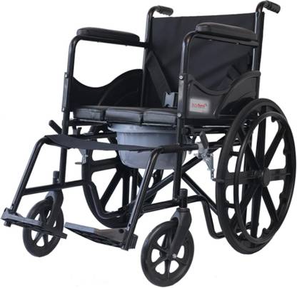 AccuSure Wheel chair with Removal U Commode Seat with Chrome Plated, 100kg load Capacity Manual Wheelchair