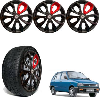 WolkomHome Car accessories Wheel cap, Hub Cap 12 Inch FURRY BLACK RED PATCH FRD03 Wheel Cover For Maruti 800, Alto, Alto 800, EON 1.0 Kappa Magna Plus Optional, Omni, Zen