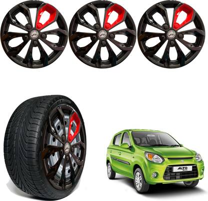 WolkomHome Car accessories Wheel cap, Hub Cap 12 Inch FURRY BLACK RED PATCH FRD02 Wheel Cover For Maruti Alto 800