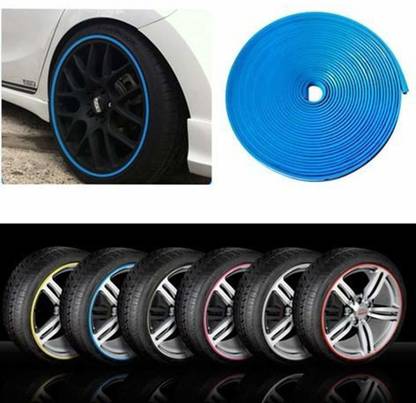 Auto MT (Blue) Car Universal Alloy Wheel Rim Ring Tyre Guard Edge Protector Beading Alloy Wheel Edge Ring Rim Protectors Tyres Tire Guard Rubber Moulding Sticker Decorative Strip Wheel Cover For Universal For Car Universal For Car