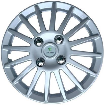 Tech Ginne Premium 13 inch Set of 4 Pcs Steel Wheels ABS with Retention Ring Silver Wheel Cover For NA NA