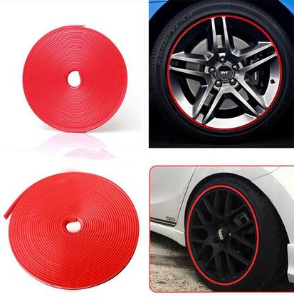 AutoTrends Alloy Wheel Edge Ring Rim Protectors Tyres Tire Guard Rubber Moulding-RED Wheel Cover For Universal For Car Universal For Car