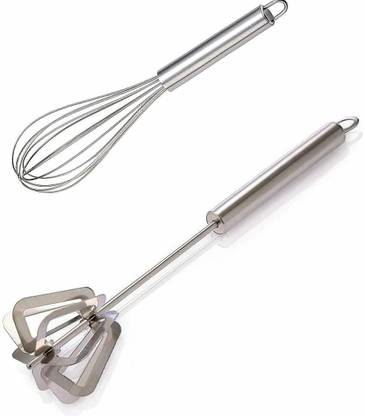 Modern Essentials Stainless Steel Hand Push Whisk and French Whisk Set, Milk Frother, Egg Beater, Pogo Whisk, Hand Blender, Stirrer, Baking Tool (Hand Blender + French Whisk) Stainless Steel Balloon Whisk