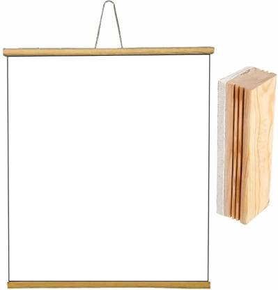 ShelfKing Non Magnetic Wooden 1.5x2 Feet, Roll-Up Wooden Whiteboard & 1 Premium Wooden Duster Combo Whiteboards and Duster Combos