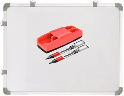 Boardy Non Magnetic 2x3 Feet Glossy Marker Board Whiteboard with 1 Duster + 2 Markers | Best For Office, Shop, School & Household Purposes | Lightweight Aluminium Framed with Sliding Hanging Clips (60 cm x 90 cm) Whiteboards