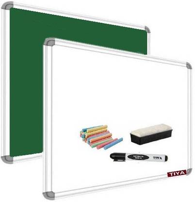 JAGMONI Reversible Non Magnetic One Side White Board & back Side Green Board Surface1 Marker,1 Duster&1Chalk Box Medium Whiteboards and Duster Combos
