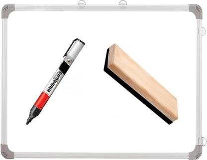 Flipkart SmartBuy Non Magnetic 2x2 Ft. Double Sided Whiteboard with Duster and Marker | Front Dry Erase Marker & Reverse Chalk Board | Glossy Surface |Robust Aluminum Frame|(60x60 Cms) Whiteboards and Duster Combos