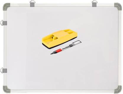 Boardy Non Magnetic Whiteboard 2x2 Feet Double Sided Marker Board and Chalk Board with 1 Marker & 1 Duster l Robust Aluminum Frame with Sliding Hanging Clips (60cm x 60cm) Whiteboards