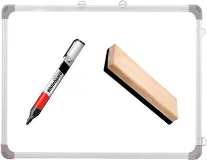 Flipkart SmartBuy Non Magnetic 2x2 Ft. Double Sided Whiteboard with Duster and Marker |Front Dry Erase Marker & Reverse Chalk Board | Glossy Surface |Robust Aluminum Frame|(60x60 Cms) Whiteboards and Duster Combos