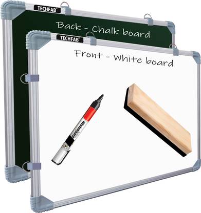Techfab Non Magnetic 1.5x2 Feet Double Sided Whiteboard and Chalkboard | Front Dry Erase Marker Board & Reverse Green Chalk Board | Glossy Surface | Robust Aluminum Frame|(41x59 cms) Whiteboards
