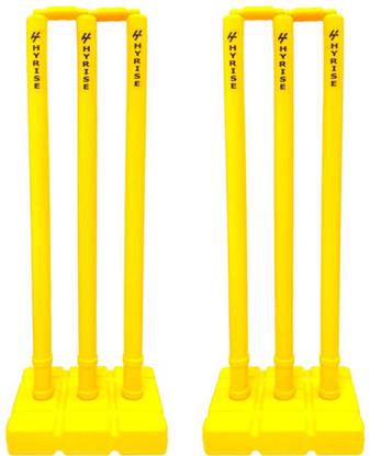 Hyrise Heavy Plastic Cricket Stumps Set - 6 Stumps + 4 Bails + 2 Base Stand (Yellow)