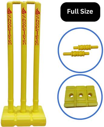 Shopeleven Plastic Cricket Stumps Set, 3 Stumps 2 Bails 1 Stand, Wickets for Cricket Ground