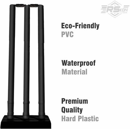 RSKON Full Size Plastic Cricket Wickets Set | 3 Stumps with Base & 2 Bails |
